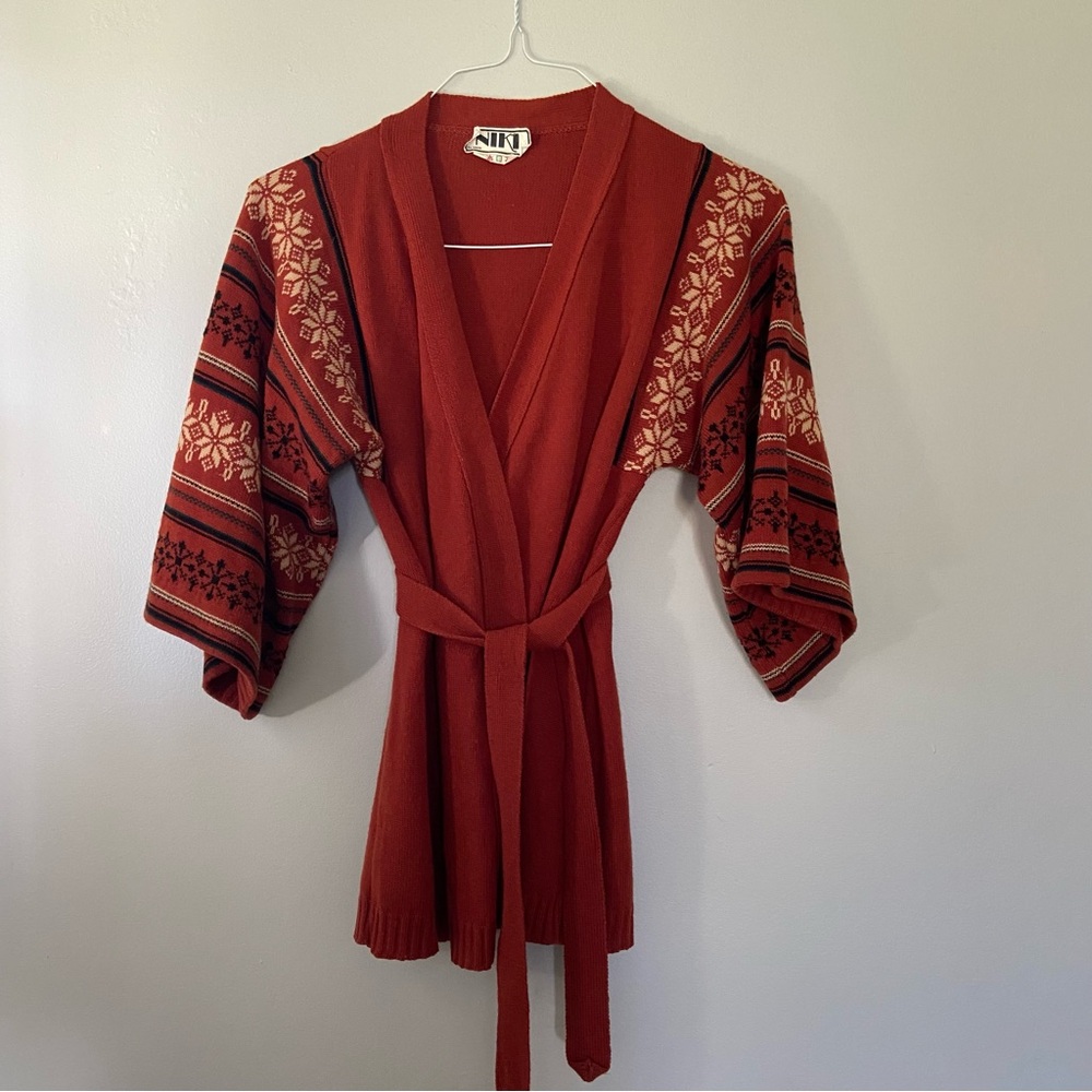 Vintage Christmas Wrap Tie-Waist Cardigan
